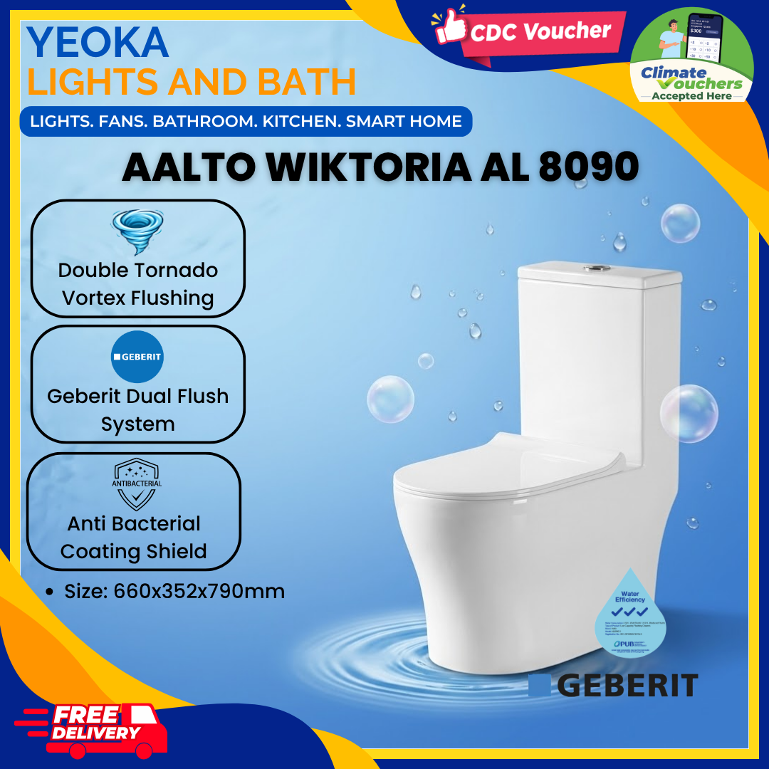 YEOKA x AALTO Wiktoria AL 8090 Toilet Bowl, Geberit Flushing System, Double Tornado Vortex Flushing, Anti Bacterial Coating