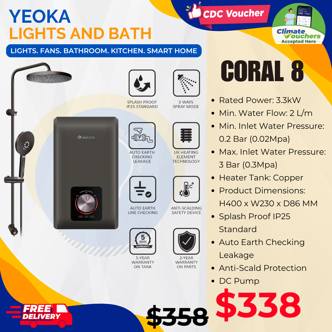 Decco Coral 8 Instant heater with Rainshower Set