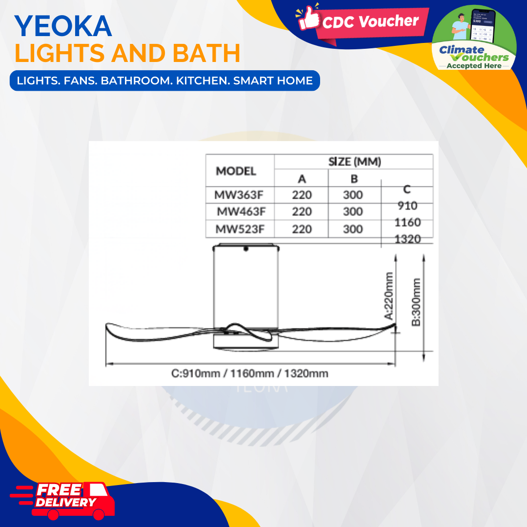 MOWE Ceiling Fan BHELIOS DC Motor (36"/46"/52") (3 Blades)