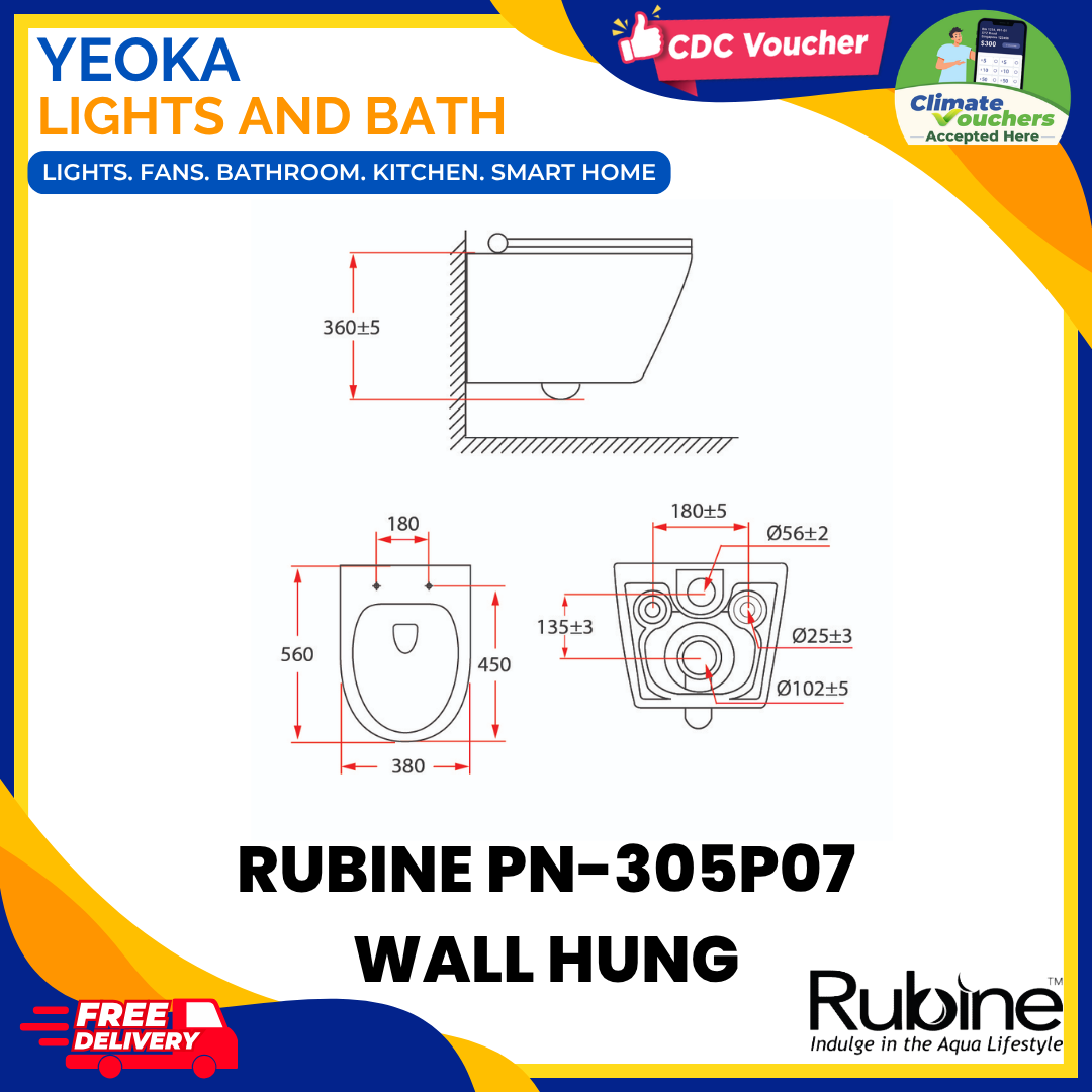 RUBINE PN-305P07 Wall Hung TOILET BOWL