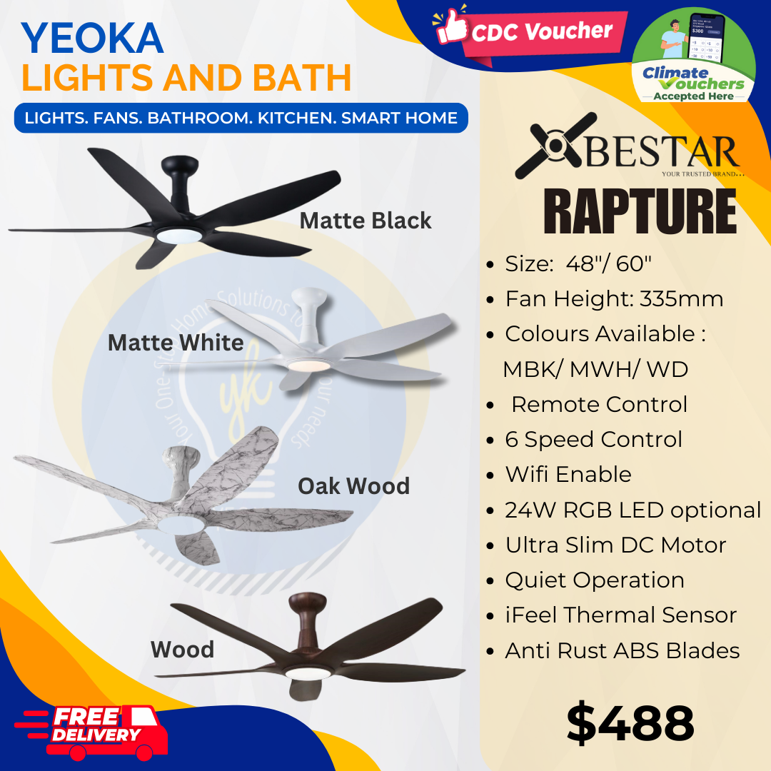 BESTAR Ceiling Fan Rapture |48/60" 24W LED RGB|5 Blades 3 Colours | SMART (wifi)