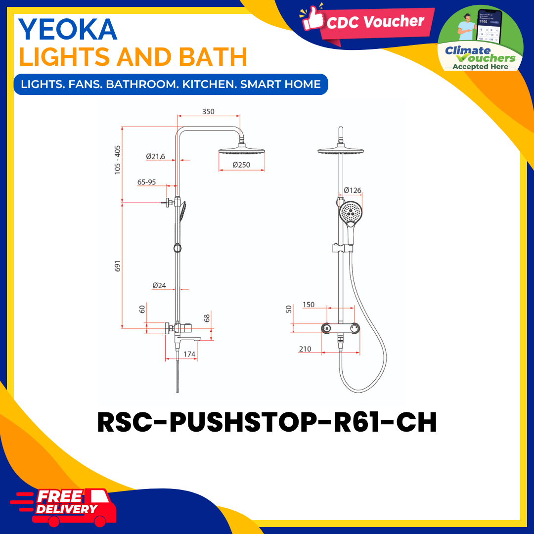 Rubine RSC-PUSHSTOP-R61-CH Rainshower Mixer Set