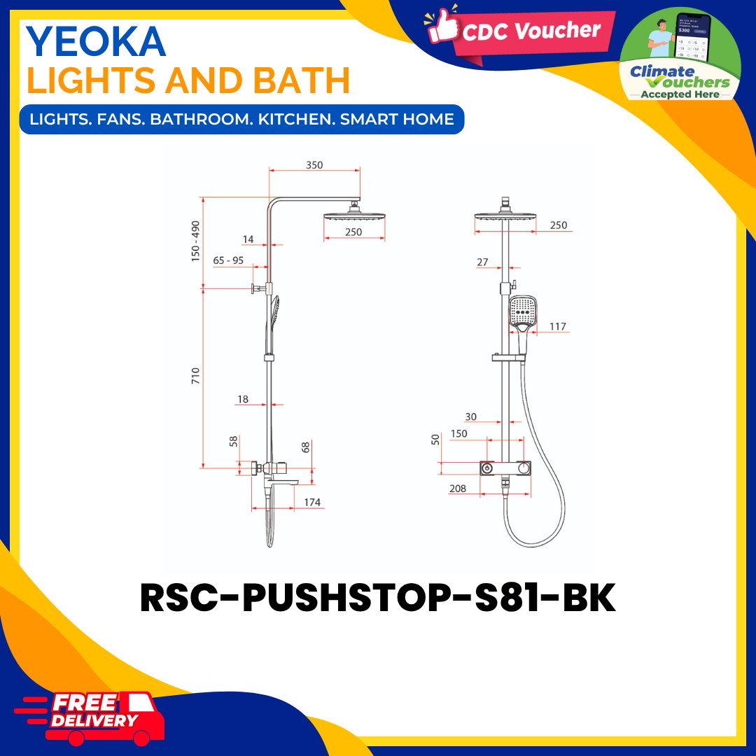 Rubine RSC-PUSHSTOP-S81-BK Rainshower Mixer Set