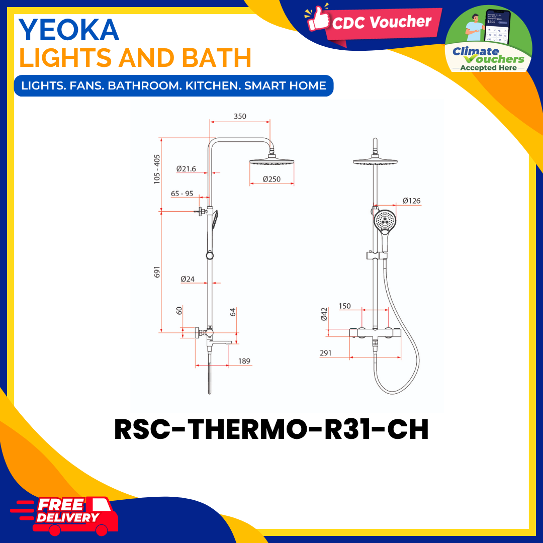 Rubine RSC-THERMO-R31-CH Rainshower Mixer Set