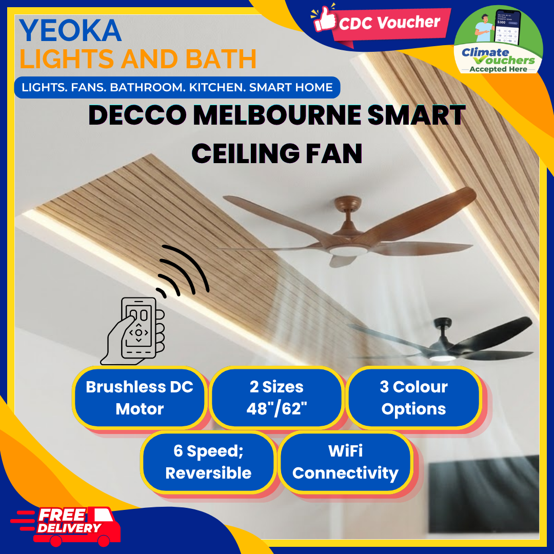 [FREE INSTALLATION] DECCO Melbourne Smart Ceiling Fan | DC Motor | Dimmable 3 Tone LED Light | 48"/62"