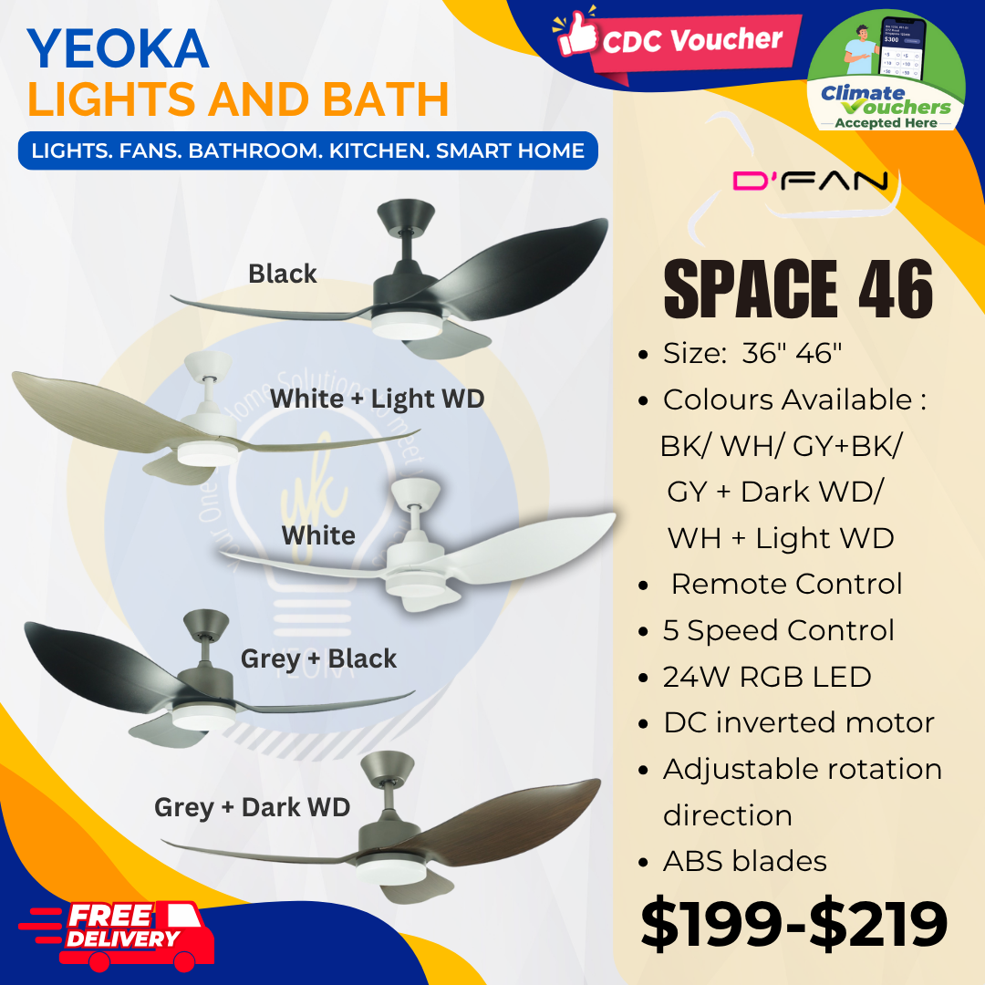 D'FAN Ceiling Fan SPACE 36/46 DC Motor (36'/46") with Dimmable 3 Tone LED Light Kit