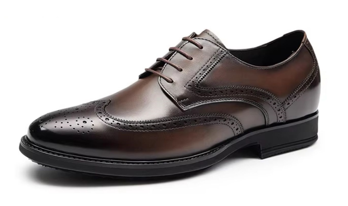 [Full Calf Leather] GIRAFFE x GOG Height Increasing Shoes Formal Dress Wedding Hand Made Brogue Berby Calf Leather Shoes Lace-up 7cm