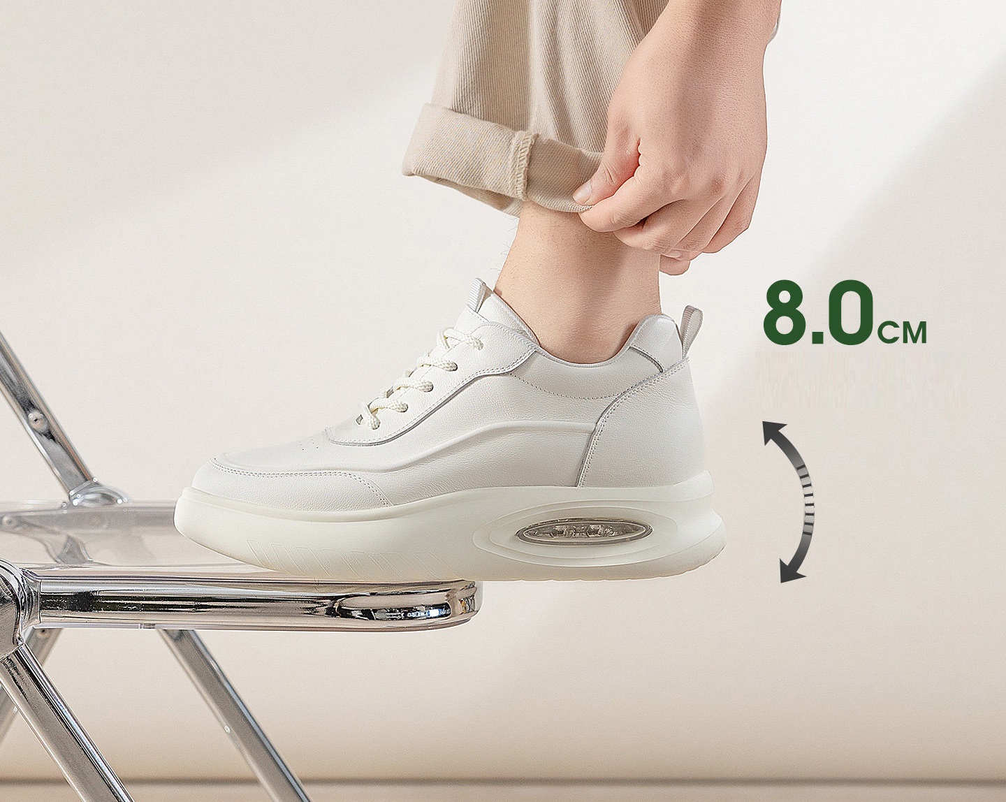 [Genuine Calf Leather] [Extra Height 8cm] GIRAFFE x GOG Height Increasing Shoes Leather Casual Shoes Lace-up