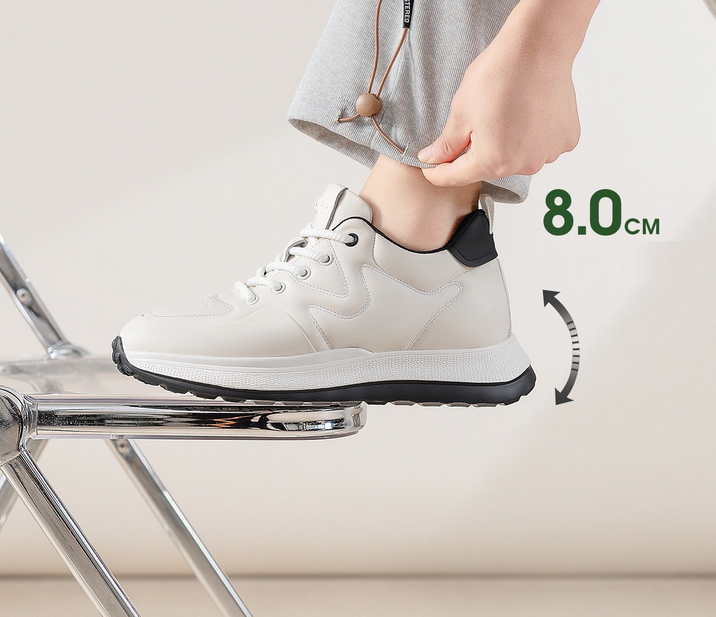 [Genuine Calf Leather] [Extra Height 8cm] GIRAFFE x GOG Height Increasing Shoes Leather Casual Shoes Lace-up