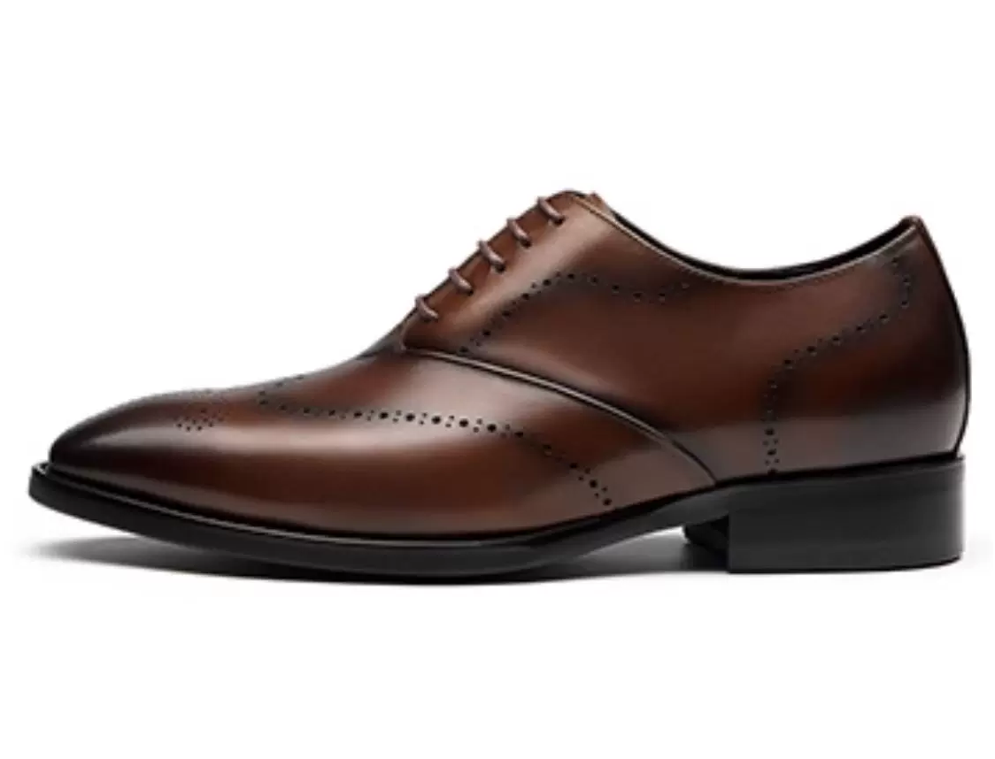 [Full Calf Leather] GIRAFFE x GOG Height Increasing Shoes Formal Dress Wedding Hand Made Brogue Berby Calf Leather Shoes Lace-up 7cm