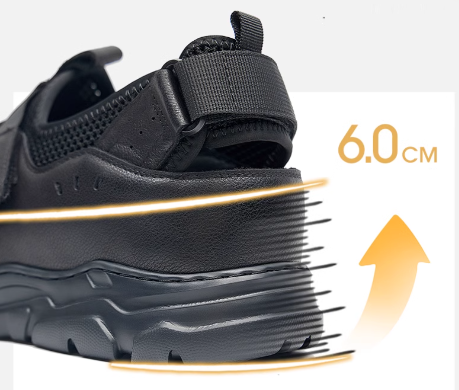 GIRAFFE x GOG Height Increasing Shoes Calf Leather Casual Shoes Sandal Strap Slide-on 6cm