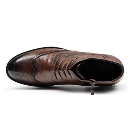 GIRAFFE x GOG Height Increasing Shoes Calf Leather Ankle Boots Lace-up Formal Shoes 6.5cm Winter Shoes