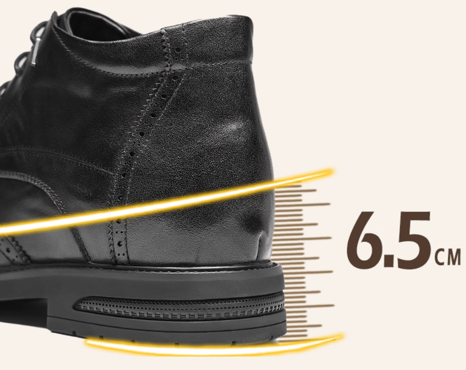 GIRAFFE x GOG Height Increasing Shoes Calf Leather Ankle Boots Lace-up Formal Shoes 6.5cm Winter Shoes