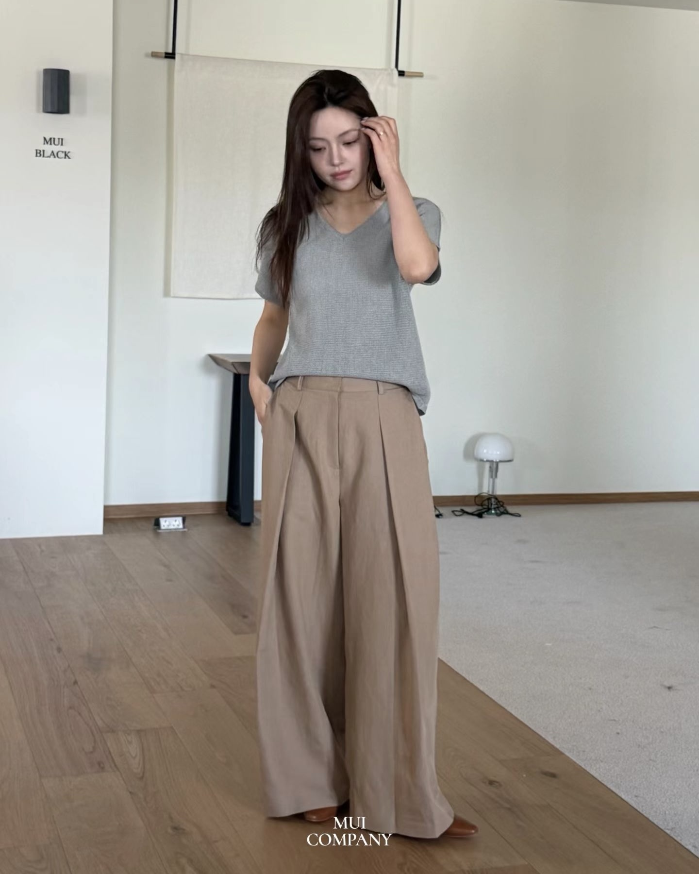 V Neck Waffle Knit Top