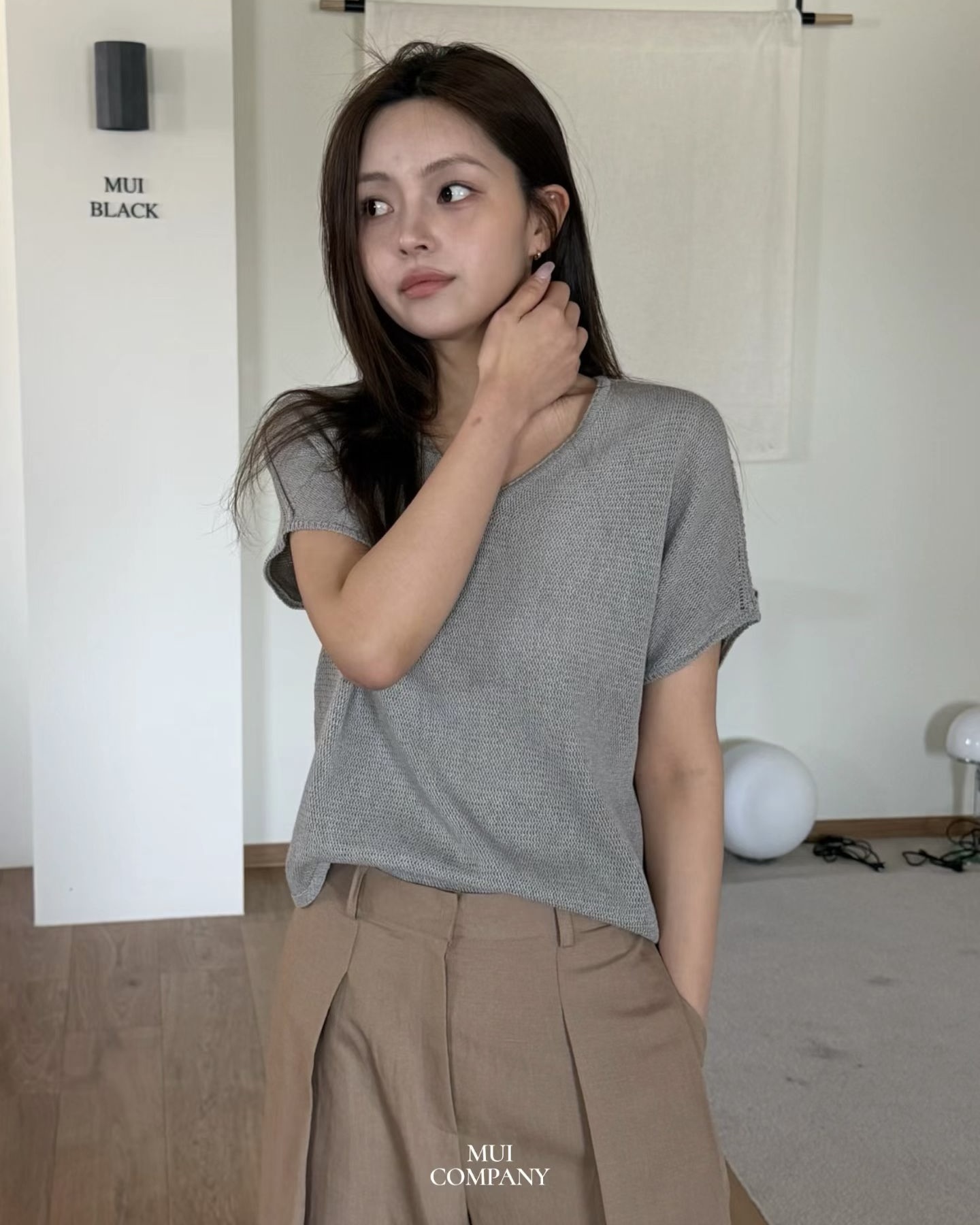 V Neck Waffle Knit Top