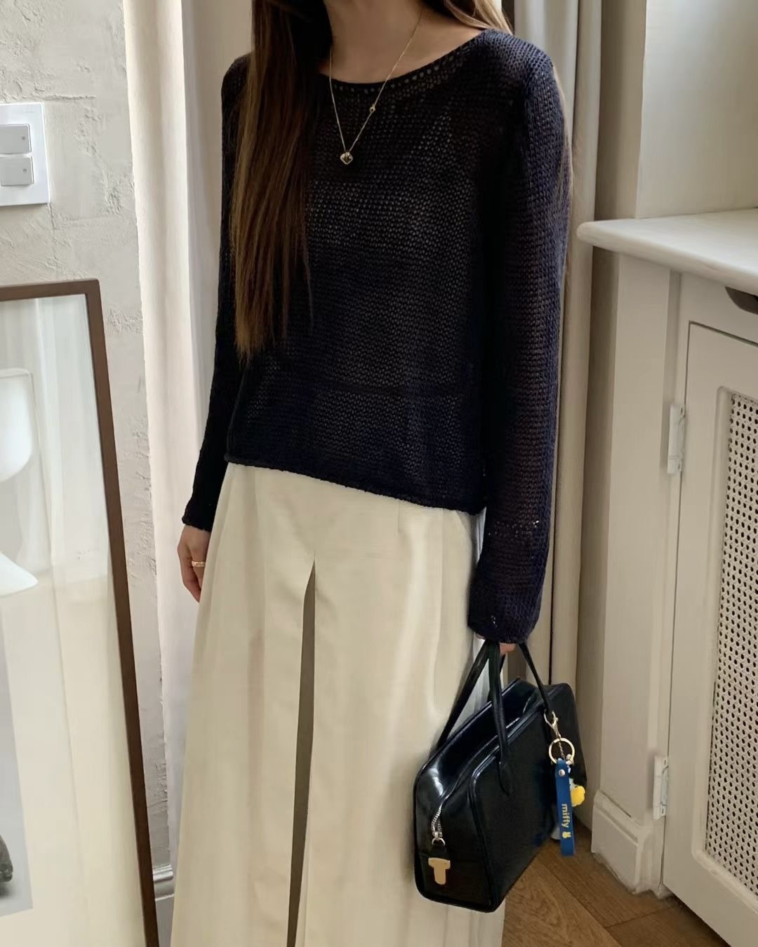 U Neck L Sleeve Knit Top