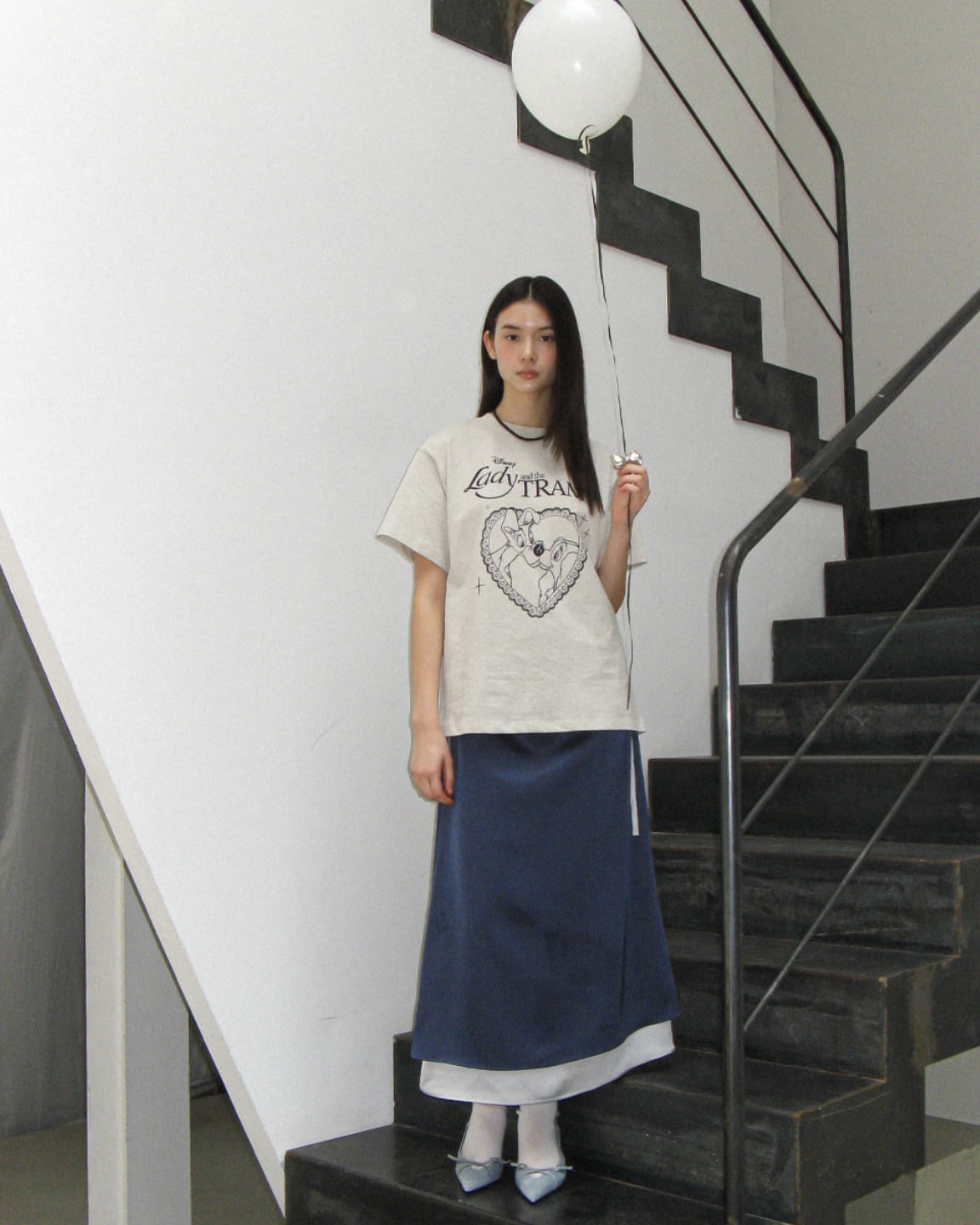 ◆RONRON◆ HEART LADY AND THE TRAMP BASIC FIT T SHIRT WHITE HEART LADY AND THE TRAMP BASIC FIT T SHIRT WHITE - RONRON 론론