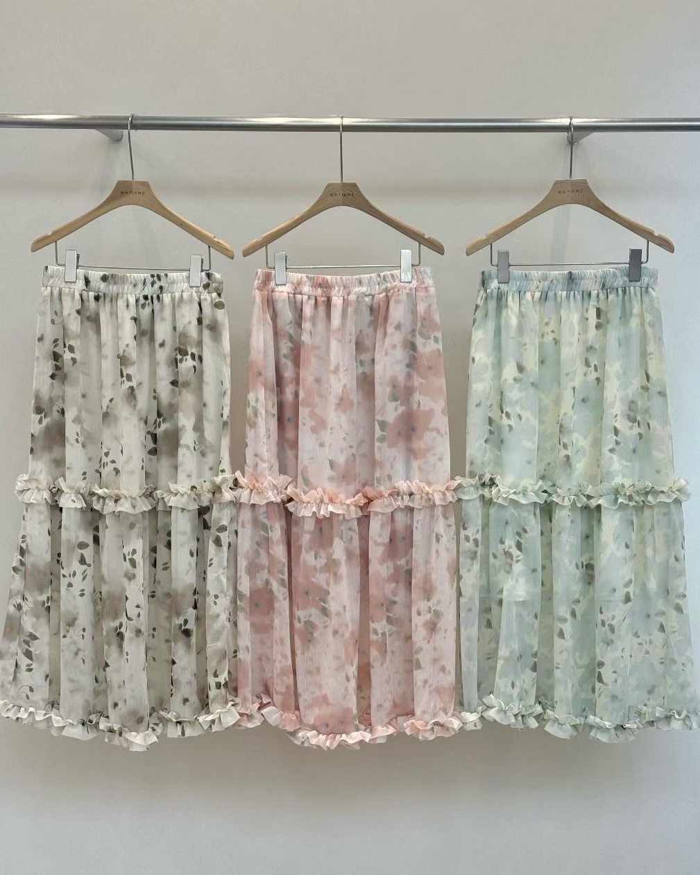 Shirring Print Banded Maxi Skirt