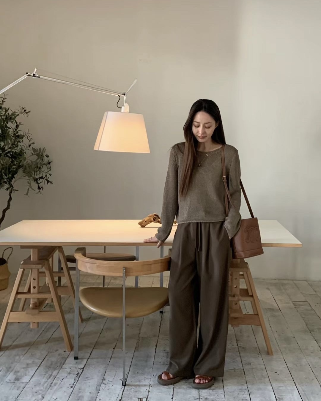 U Neck L Sleeve Knit Top