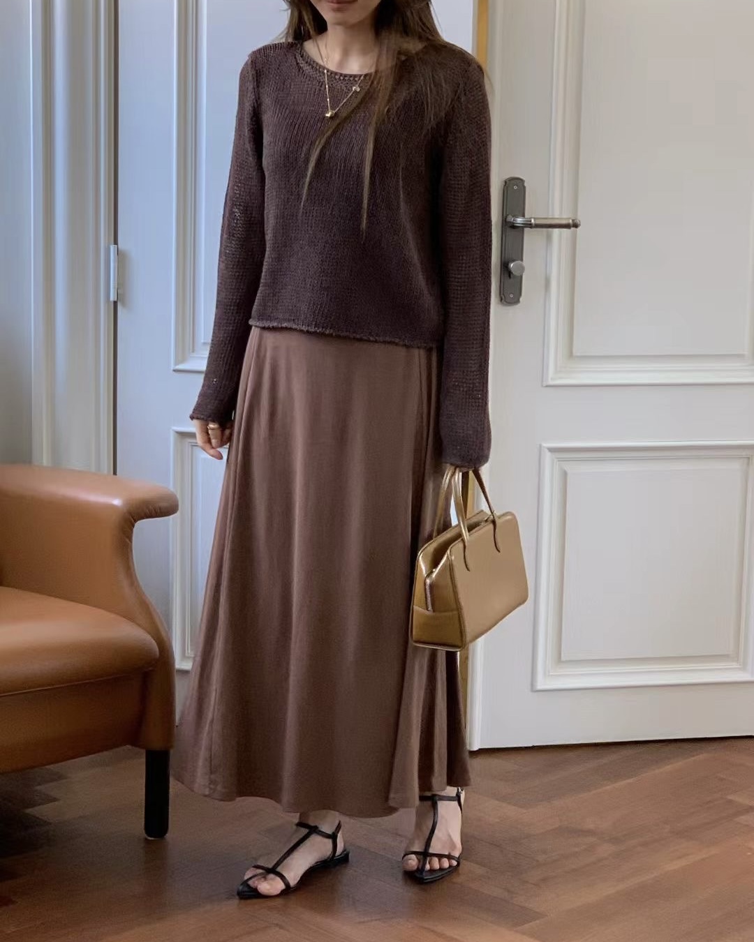 U Neck L Sleeve Knit Top