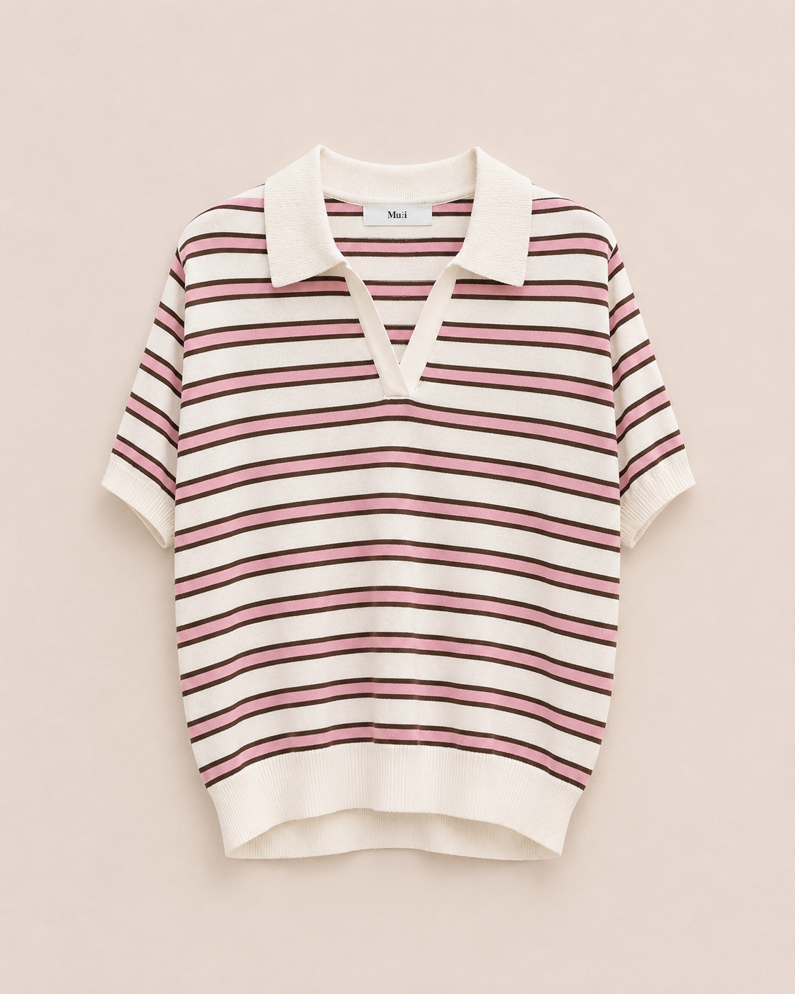 Collared Stripe Short Sleeve Knit Top