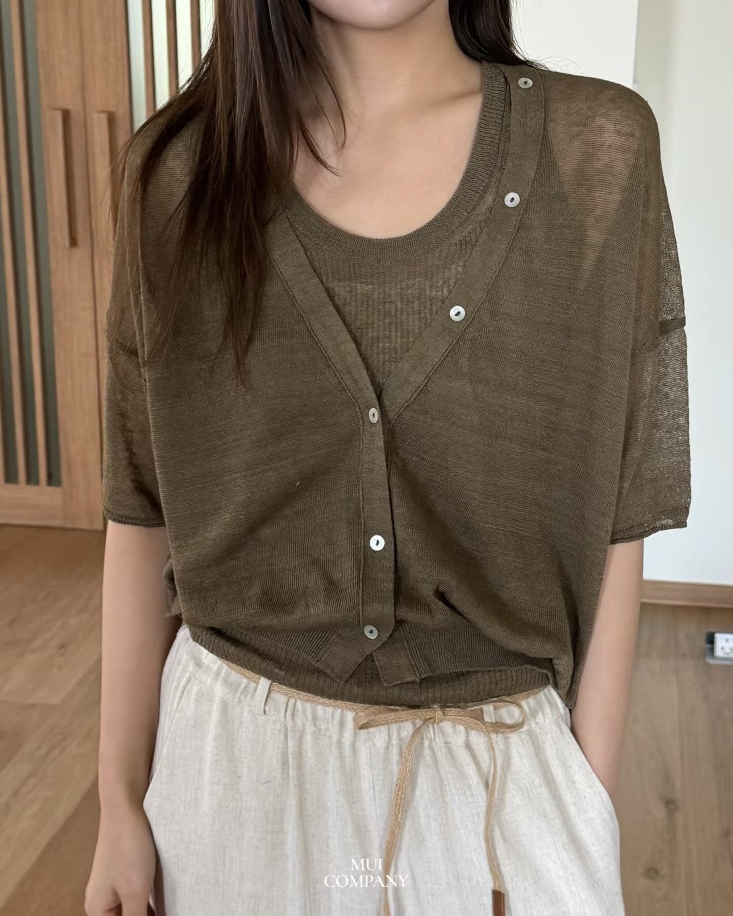 V Button Short Sleeve Knit