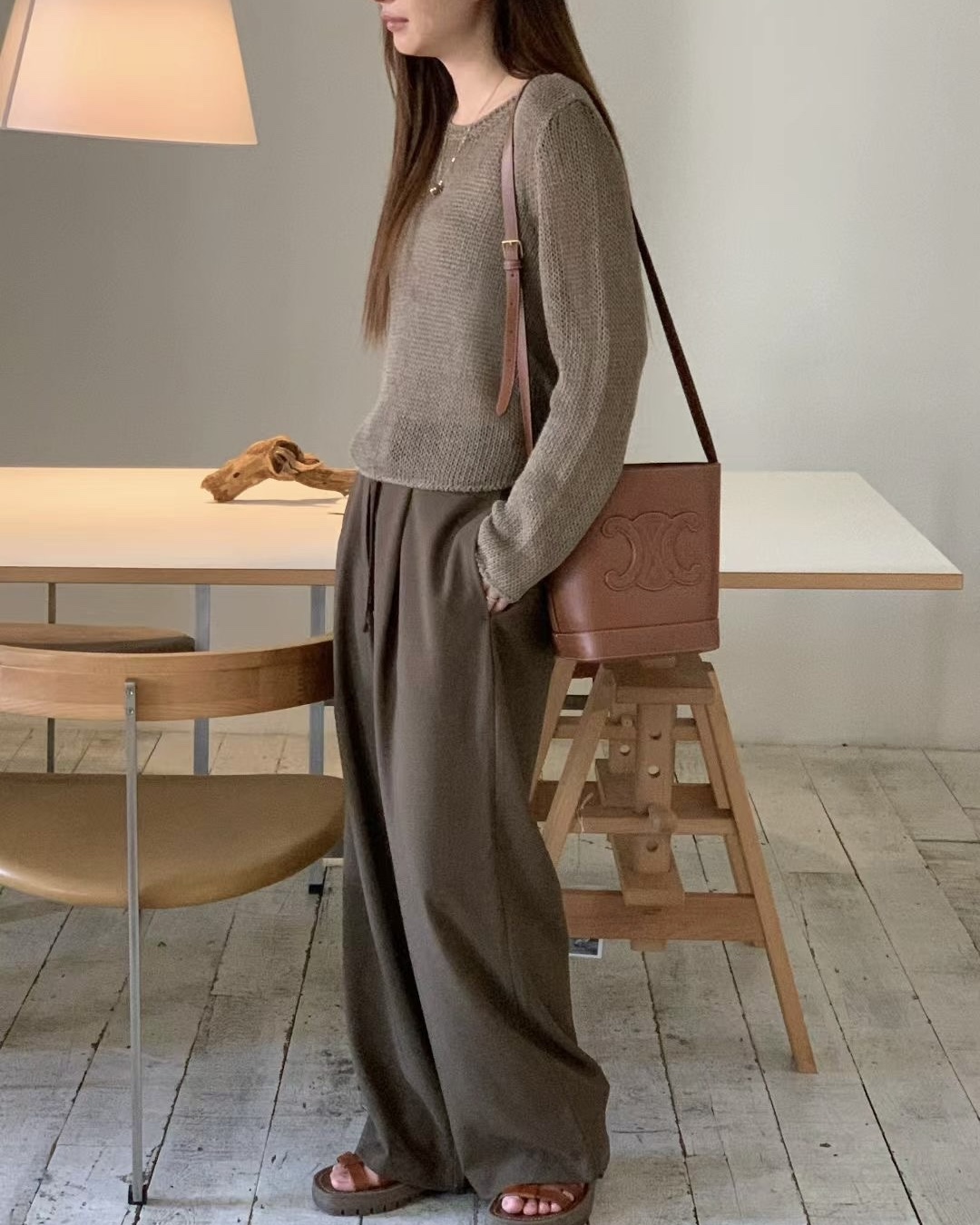 U Neck L Sleeve Knit Top