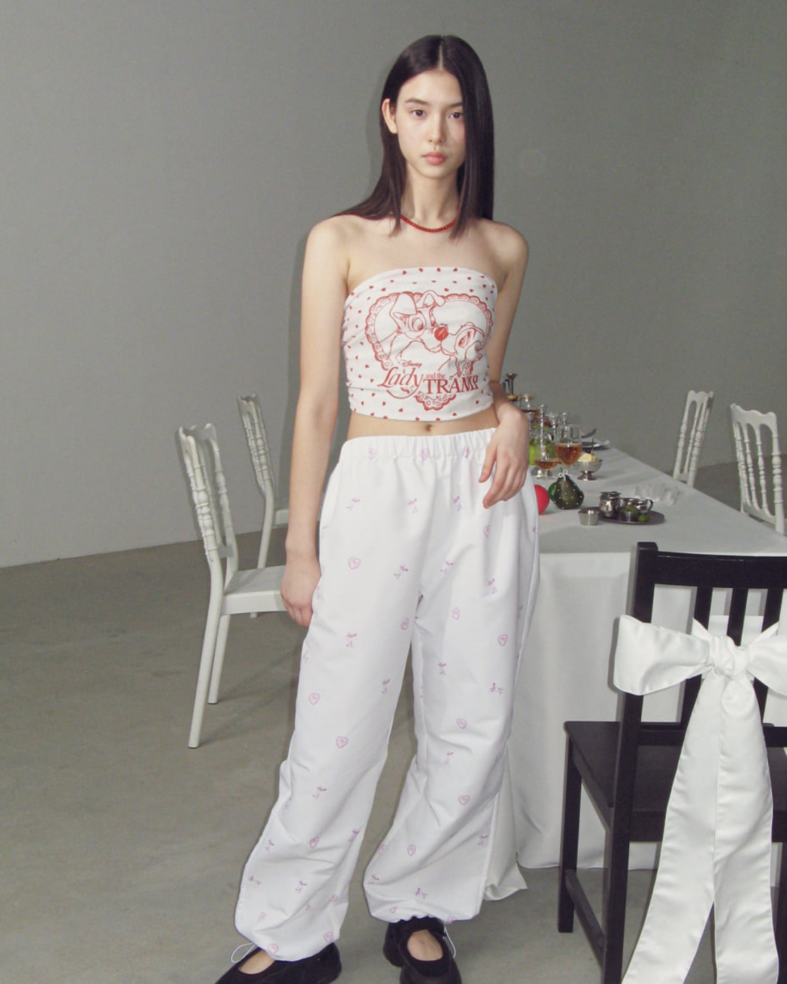 ★2024SS新作★RONRON★HEART LADY AND THE TRAMP BANDANA TOP HEART LADY AND THE TRAMP BANDANA TOP WHITE RED - RONRON 론론