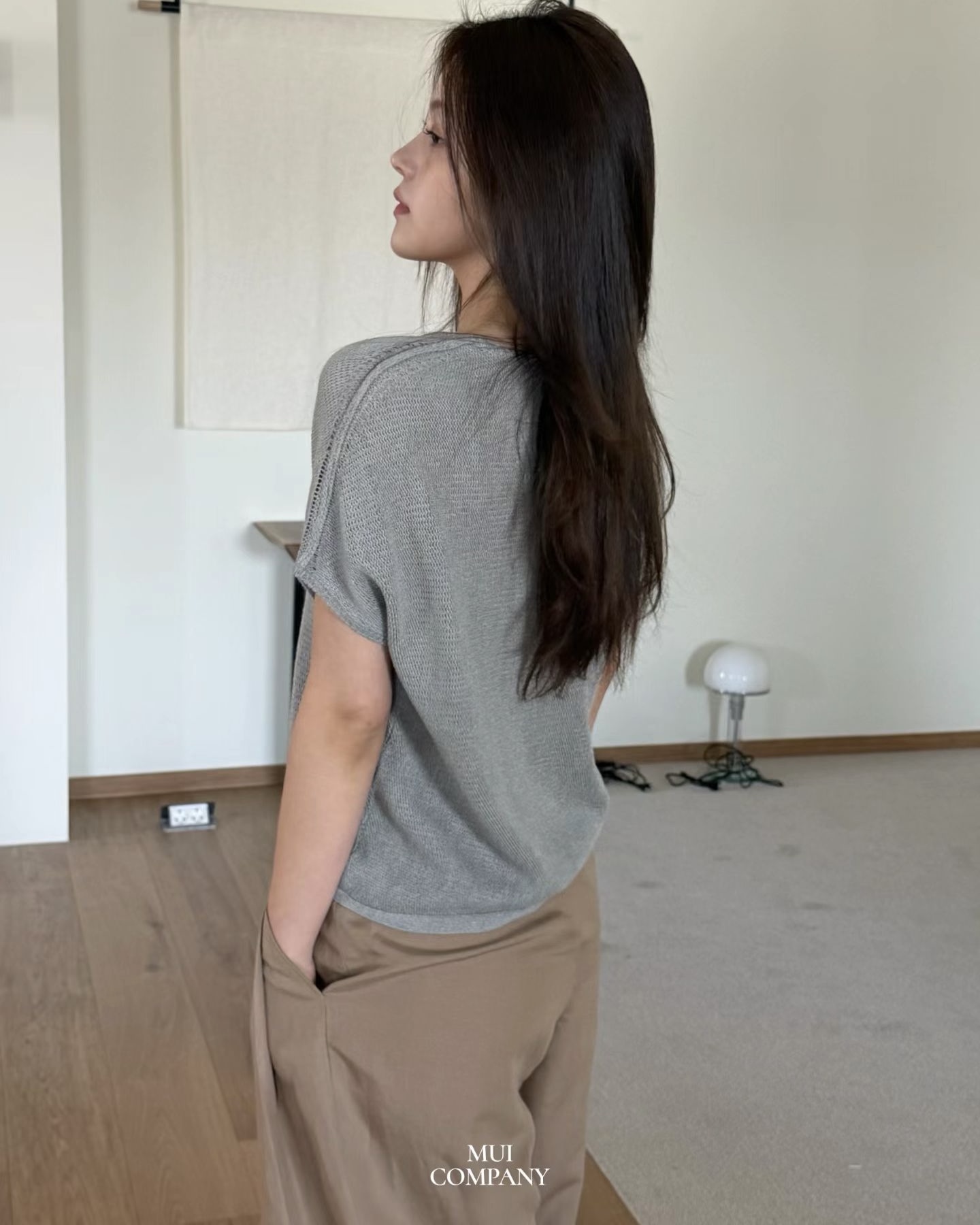 V Neck Waffle Knit Top