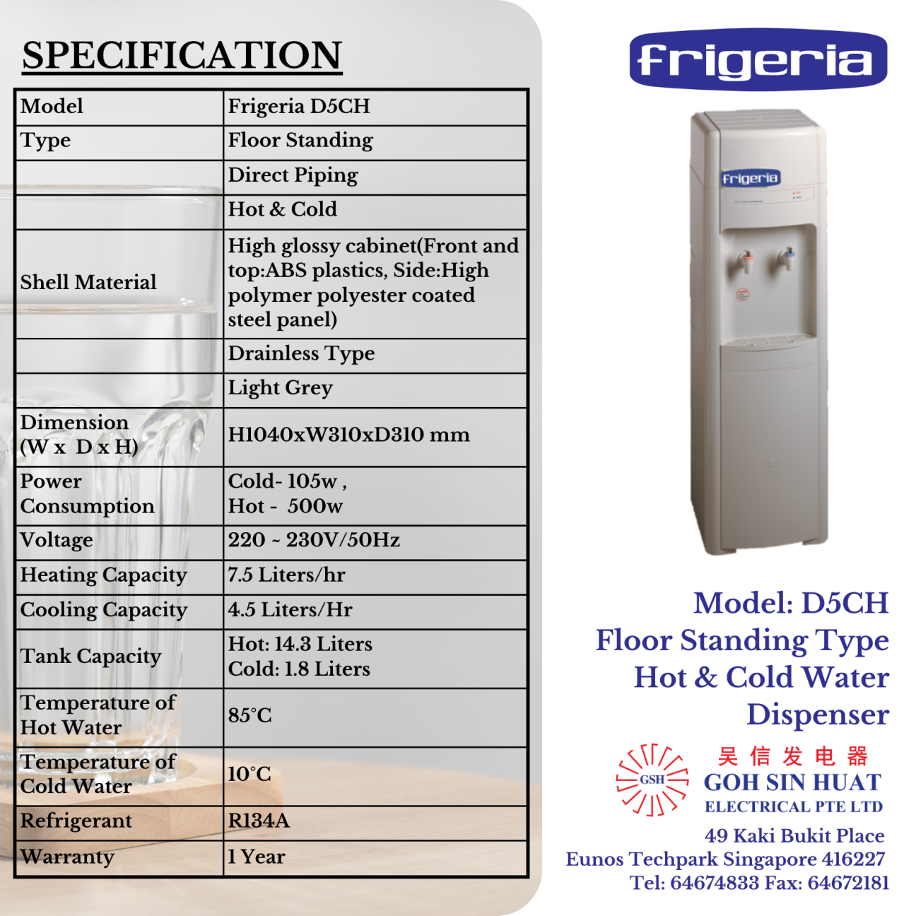 Frigeria D5CH Floor Standing Electric Water Dispenser