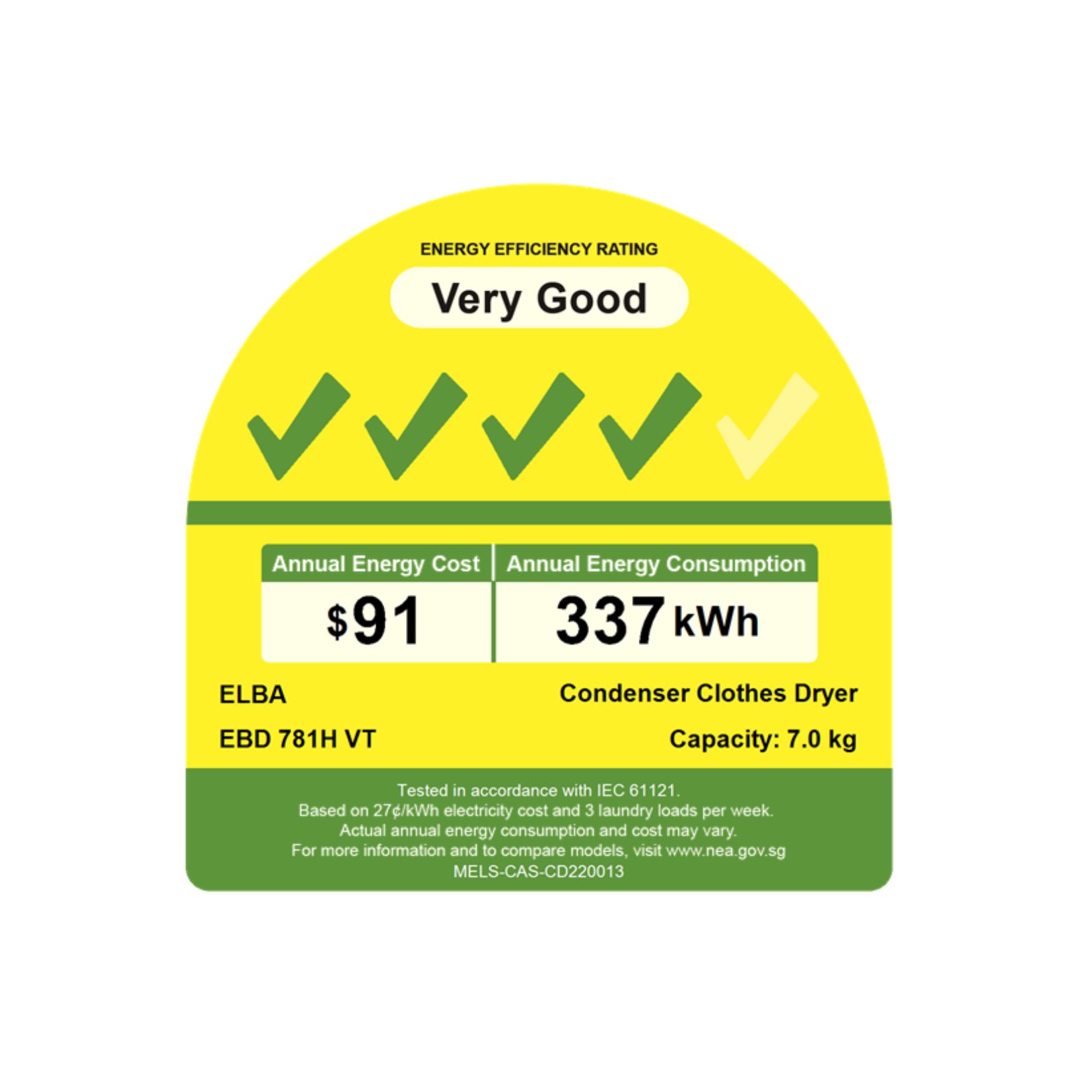 ELBA 7Kg Heat Pump Dryer EBD781H VT