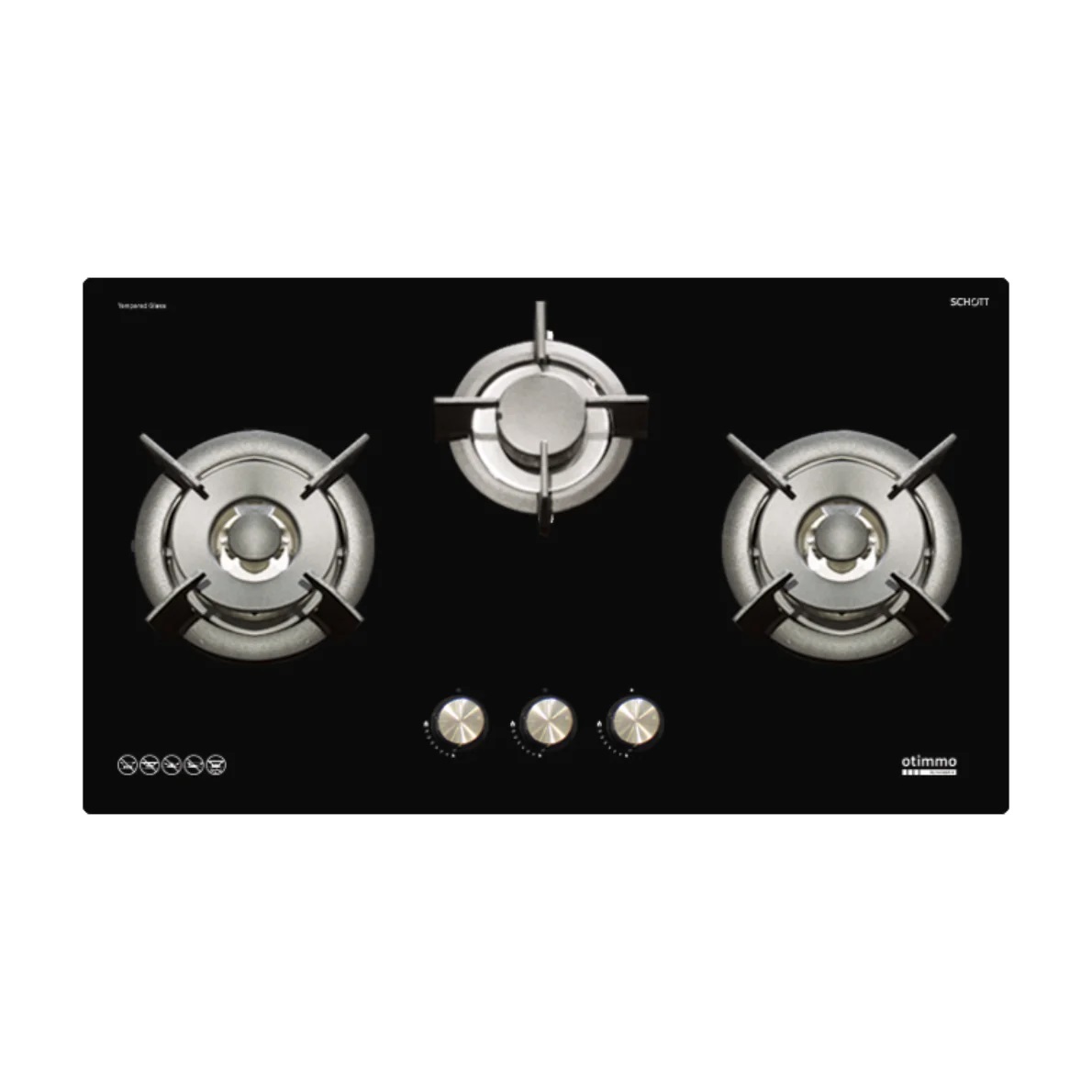 Ottimo 90cm Deluxe Slimline Hood ECH3121SBK + 90cm Built-In Gas Hob 3 Burner EBH6391S