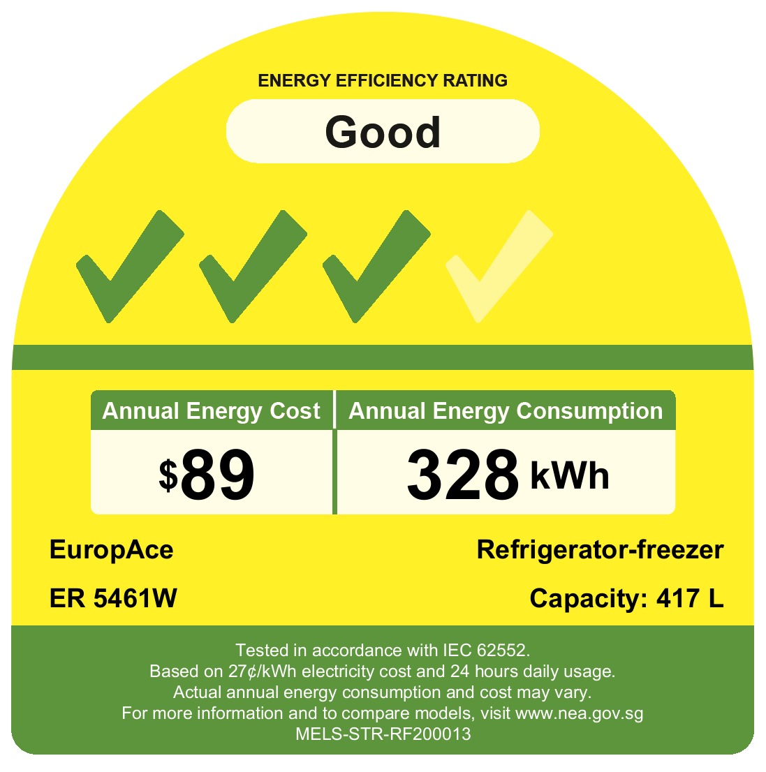 Europace 418L Top Mount 2-Door Fridge ER5461WGM