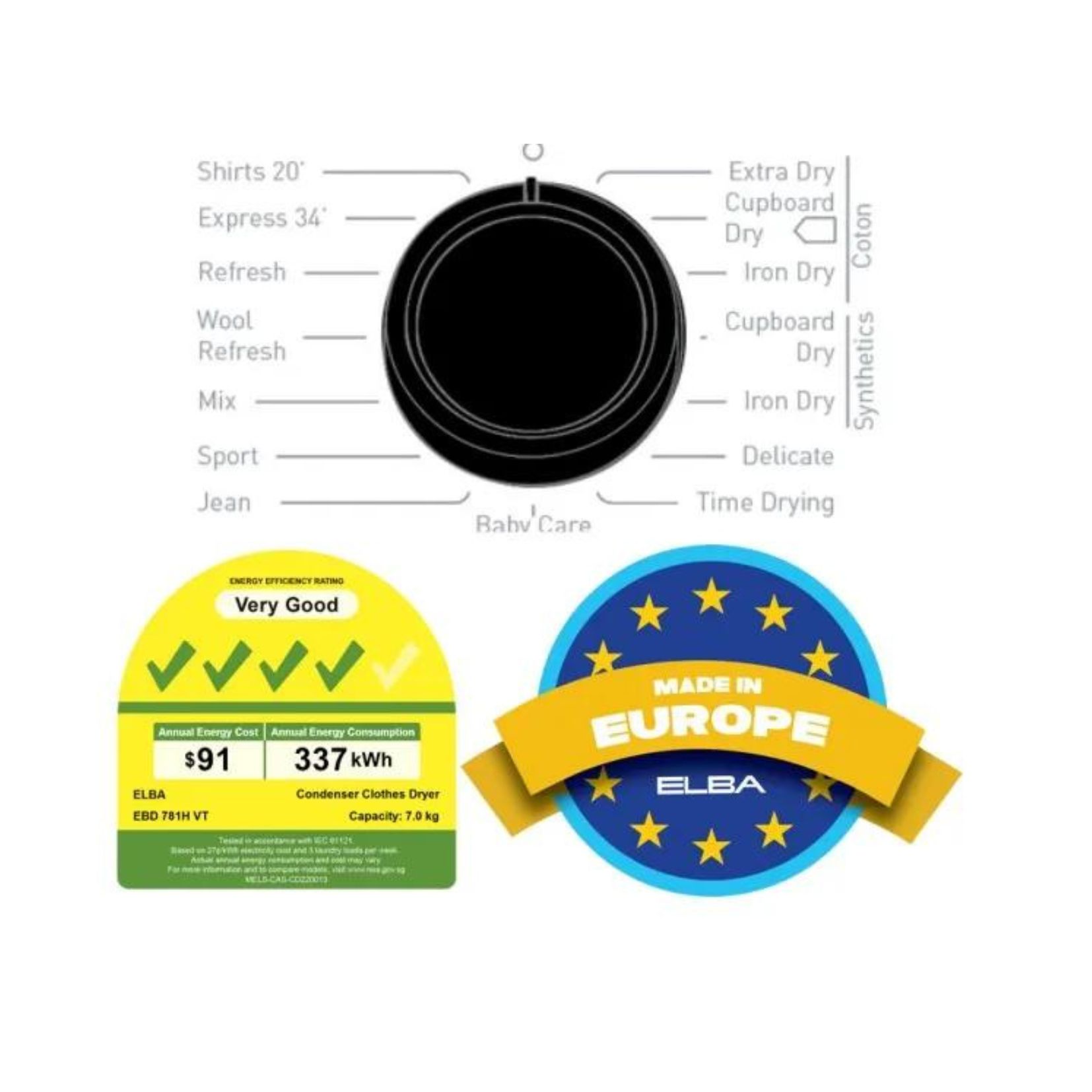 ELBA 7Kg Heat Pump Dryer EBD781H VT