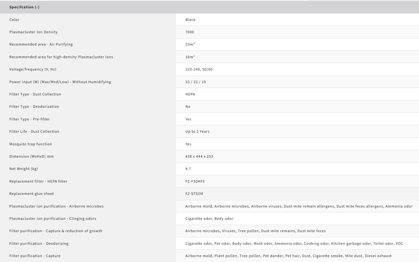 Sharp 23m² Mosquito Catcher Air Purifier FP-JM30E-B