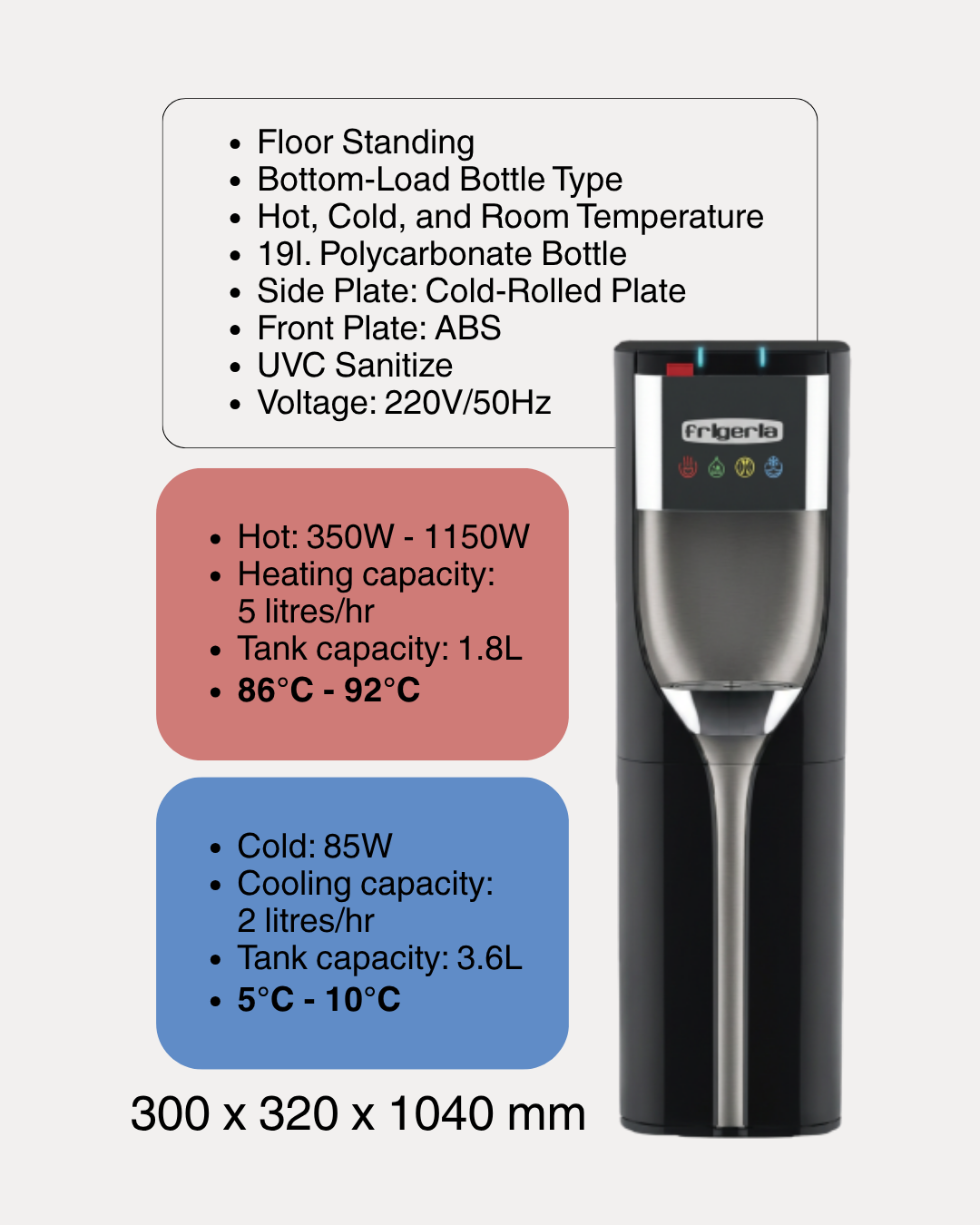Frigeria HC90L-UFD Floor Standing Bottom Load Bottle Water Dispenser 