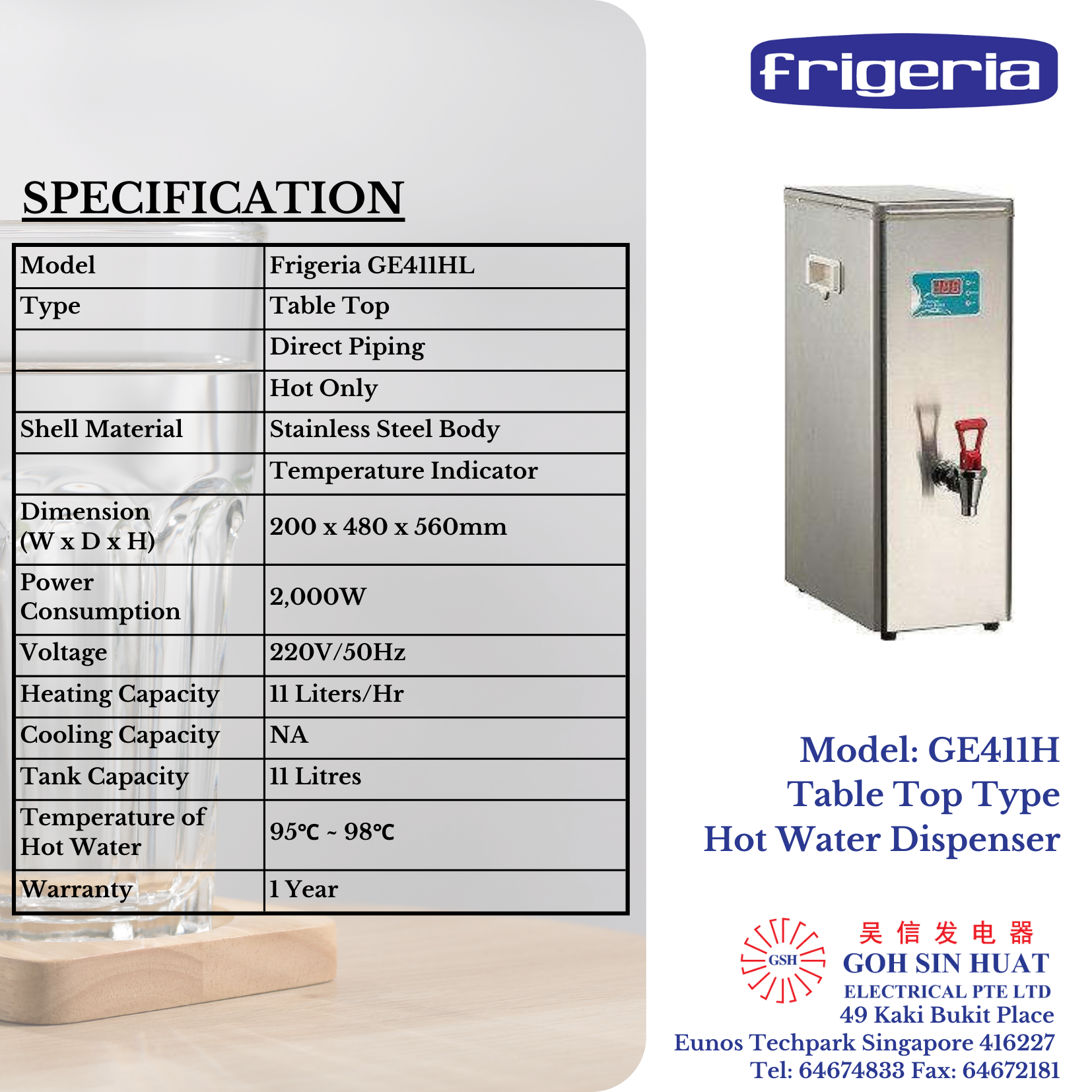 Frigeria GE411H Table Top Electric Water Dispenser