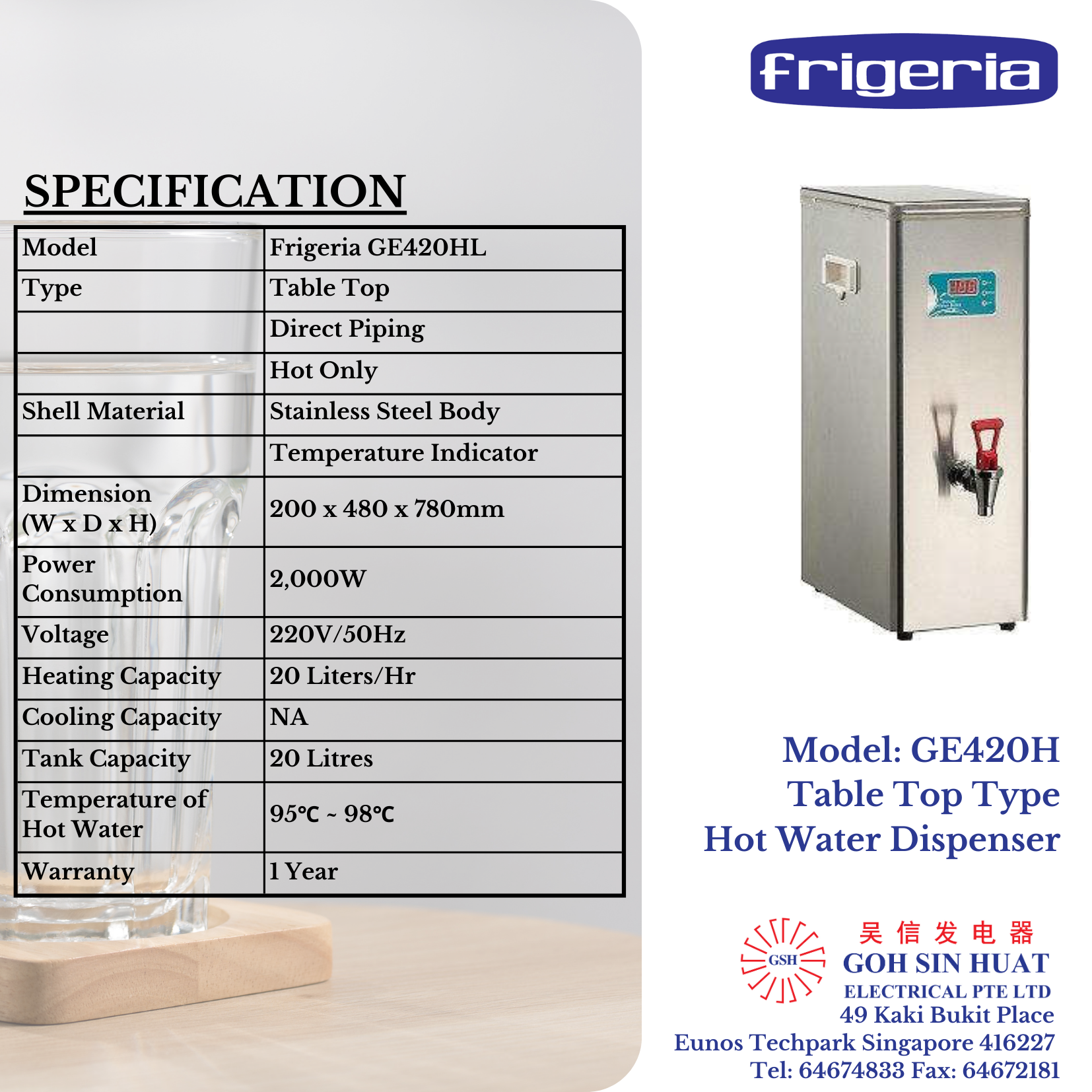 Frigeria GE420H Table Top Electric Water Dispenser