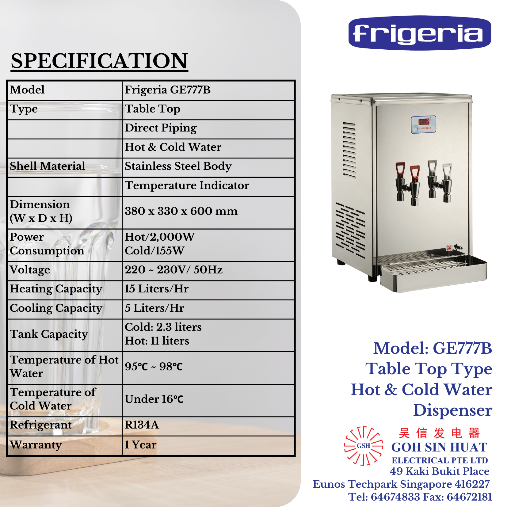 Frigeria GE777B Table Top Electric Water Dispenser 