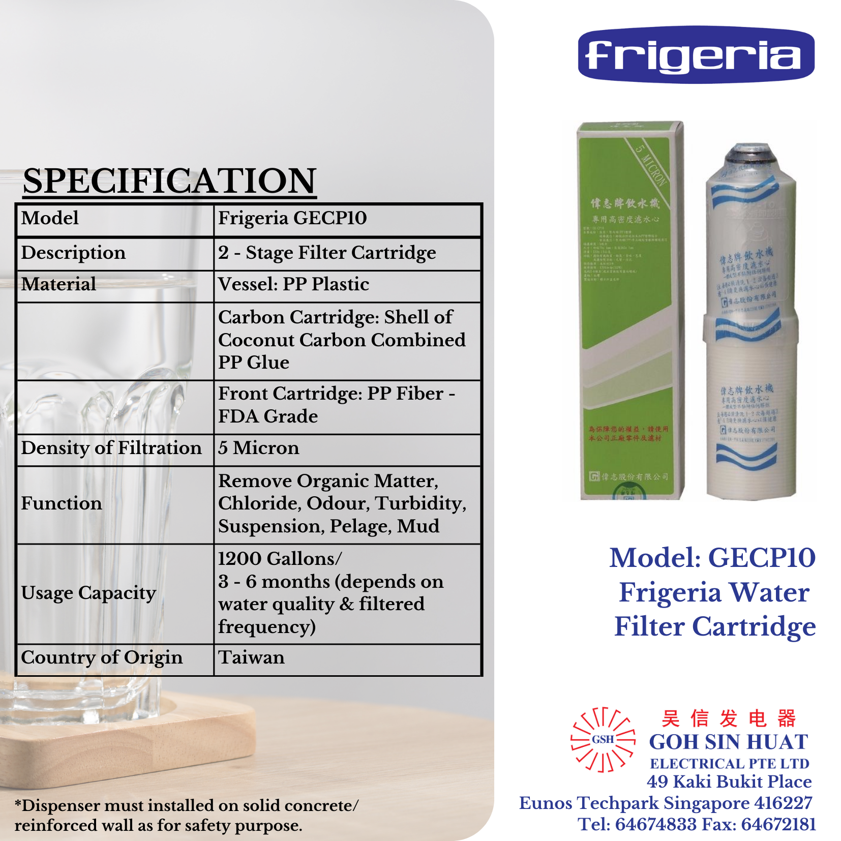 Frigeria GECP10 Water Filter Cartridge 