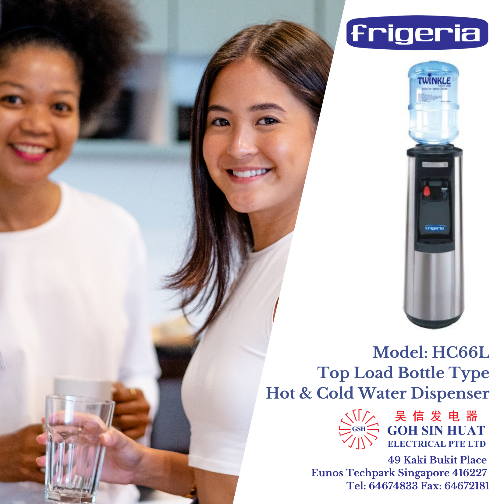 Frigeria HC66L Floor Standing Bottle Water Dispenser - FOC 5 bottles Oxygenated Water