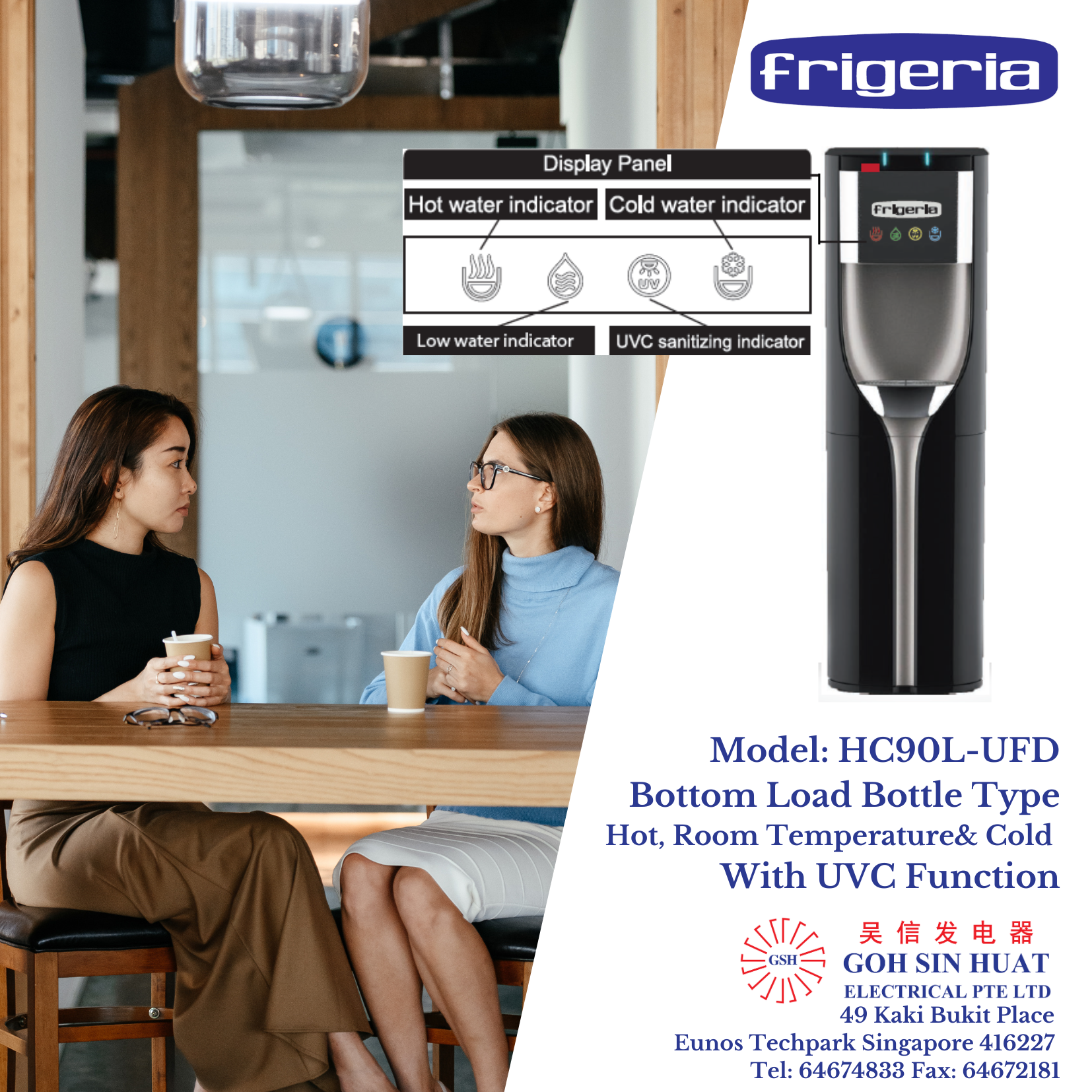 Frigeria HC90L-UFD Floor Standing Bottom Load Bottle Water Dispenser - FOC 5 bottles Oxygenated Water