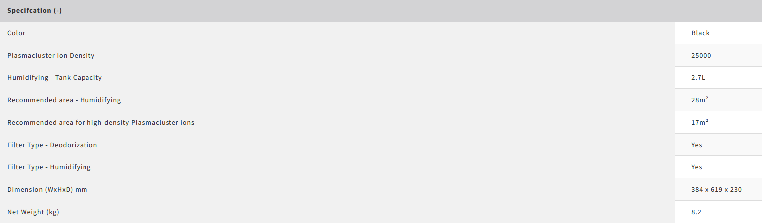 Sharp 28m² Humidifiying Air Purifier KI-N40E-H