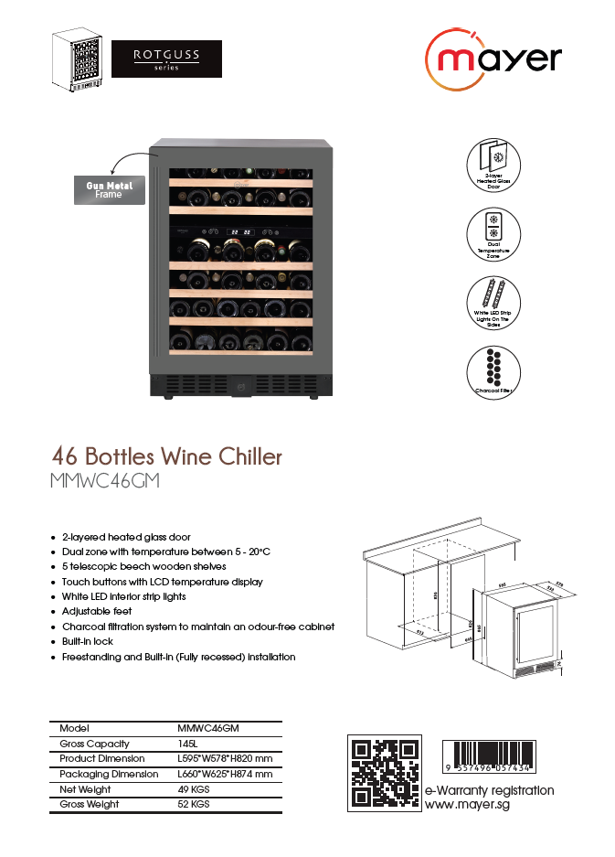Mayer 46 bottles Dual Temperature Wine Chiller MMWC46GM