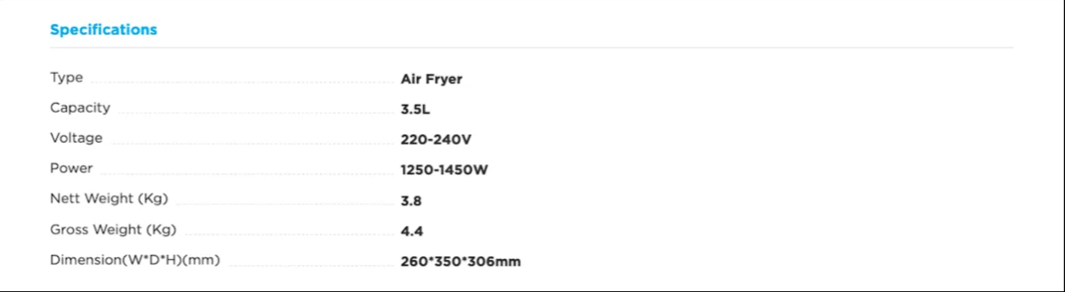 Midea 3.5L Air Fryer MTN35A - 2 Sets