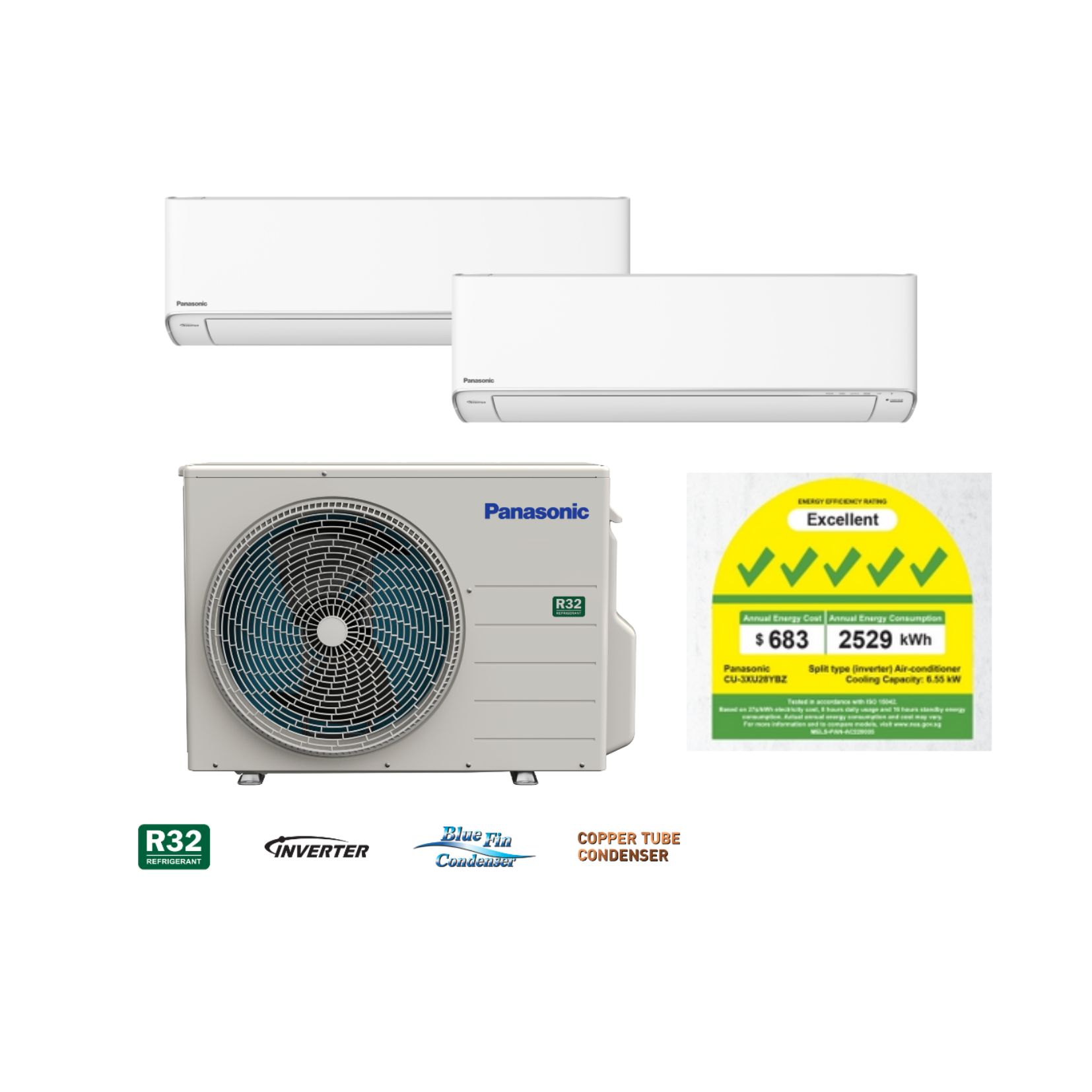 Panasonic System 2 AIRCON CU3XU28YBZ / CSXU12XKZW + CSXU18XKZW