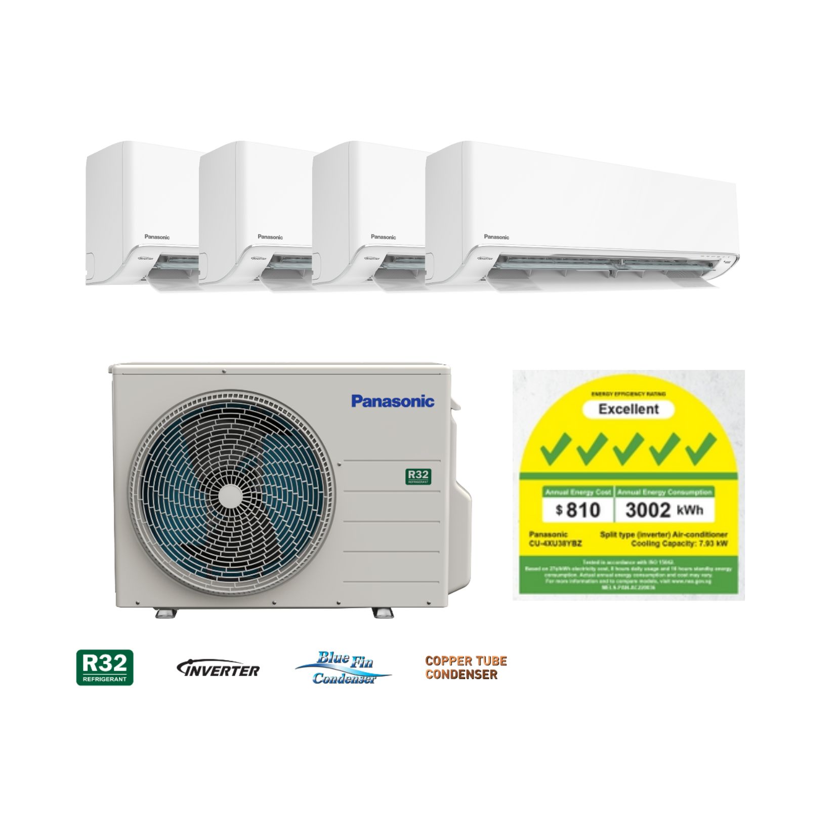 Panasonic System 4 AIRCON CU4XU38YBZ / 3 X CSXU9XKZW + CSXU28XKZW