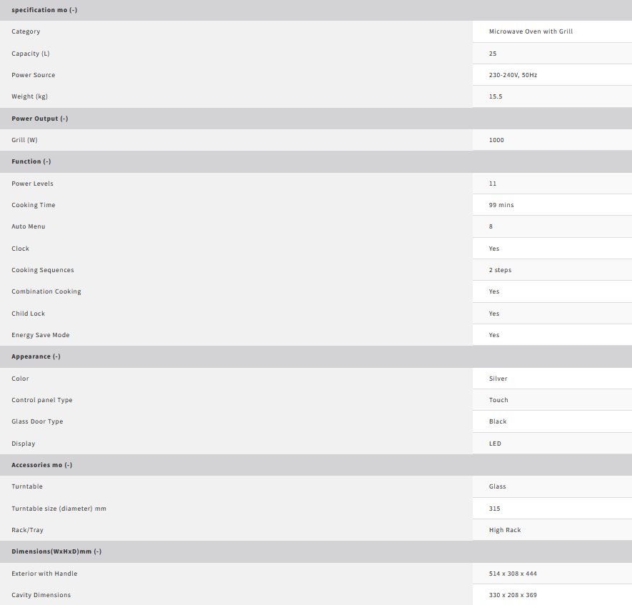 Sharp 25L Microwave Oven with Grill R-72E0(S)