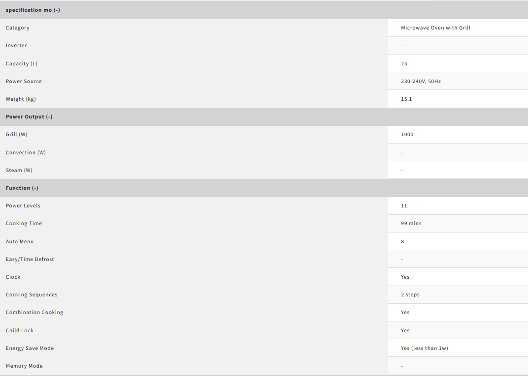 Sharp 25L Microwave Oven with Grill R-72A1(SM)V