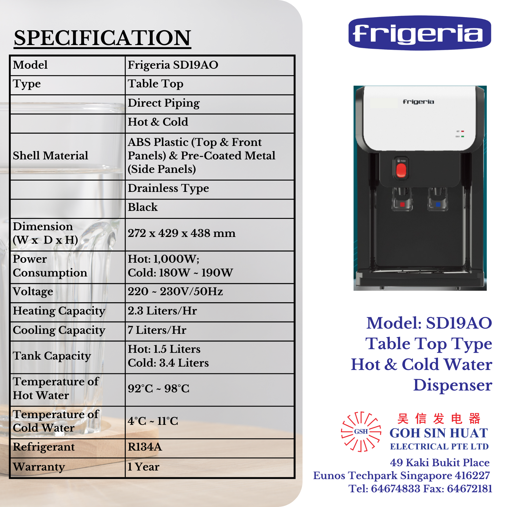 Frigeria SD19AO Table Top Electric Water Dispenser